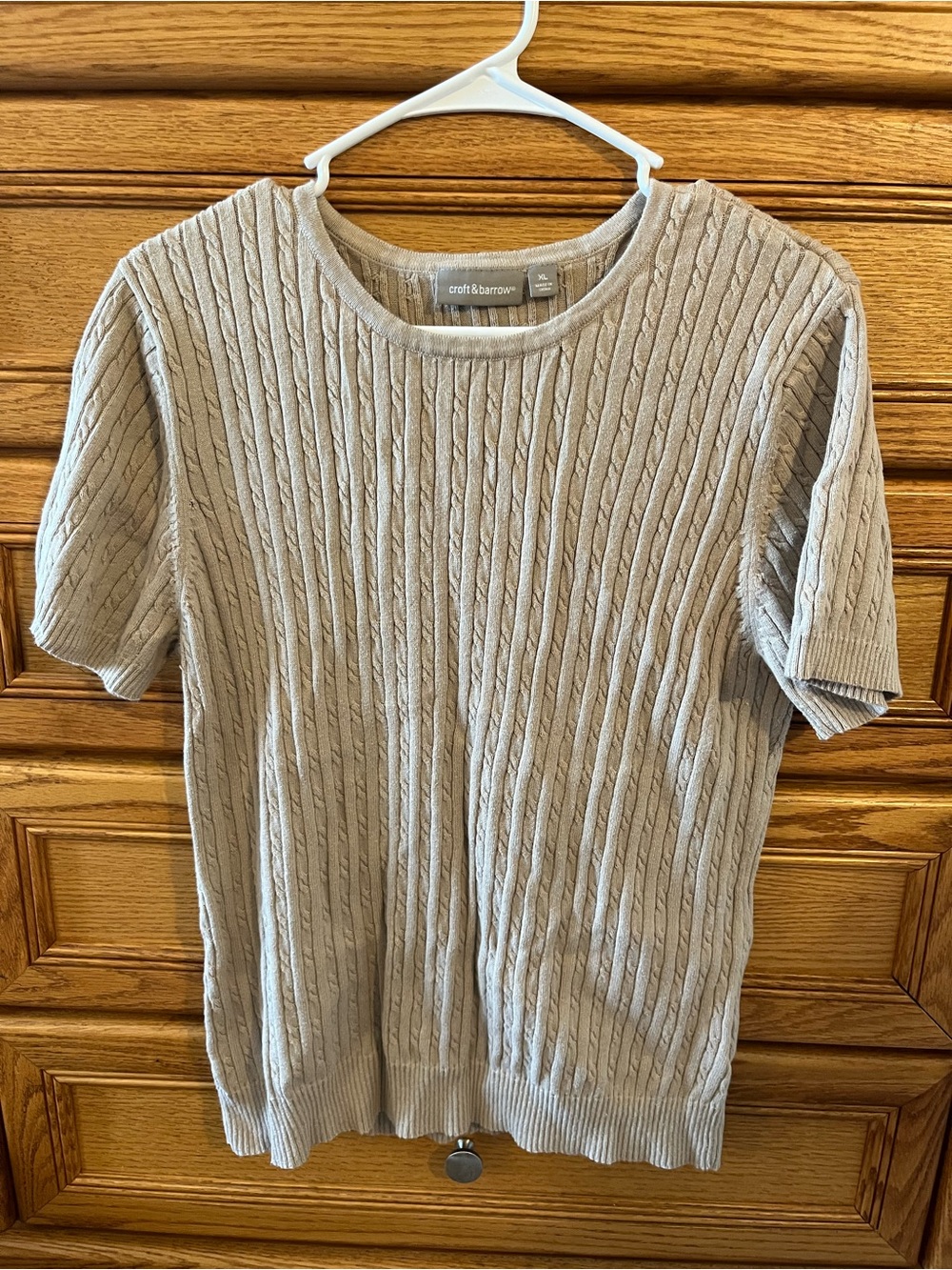 croft & barrow Beige Cable Knit Short Sleeve Sweater Tee